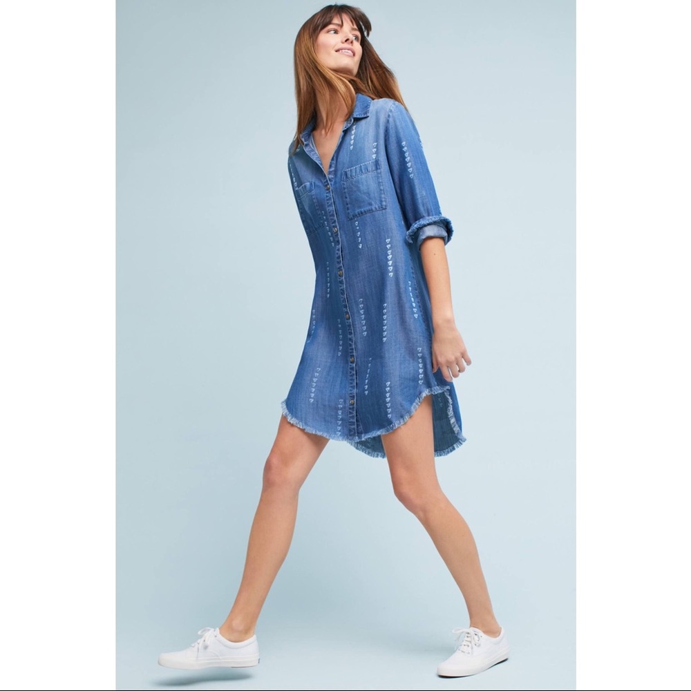 Cloth and stone raw hem shirt dress denim anthro